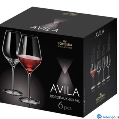 Сет 6 чаши за вино Bohemia AVILA 650ml bordeaux