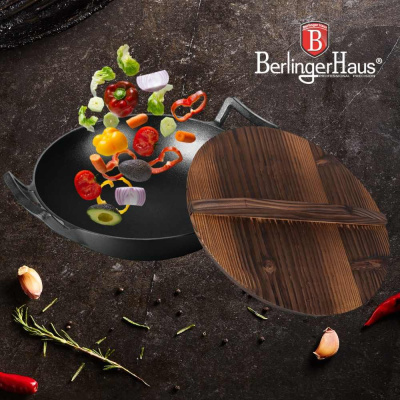 Вок тава од гус со дрвен капак Berlinger Haus LP-BH-190 (BH-6537) 30cm